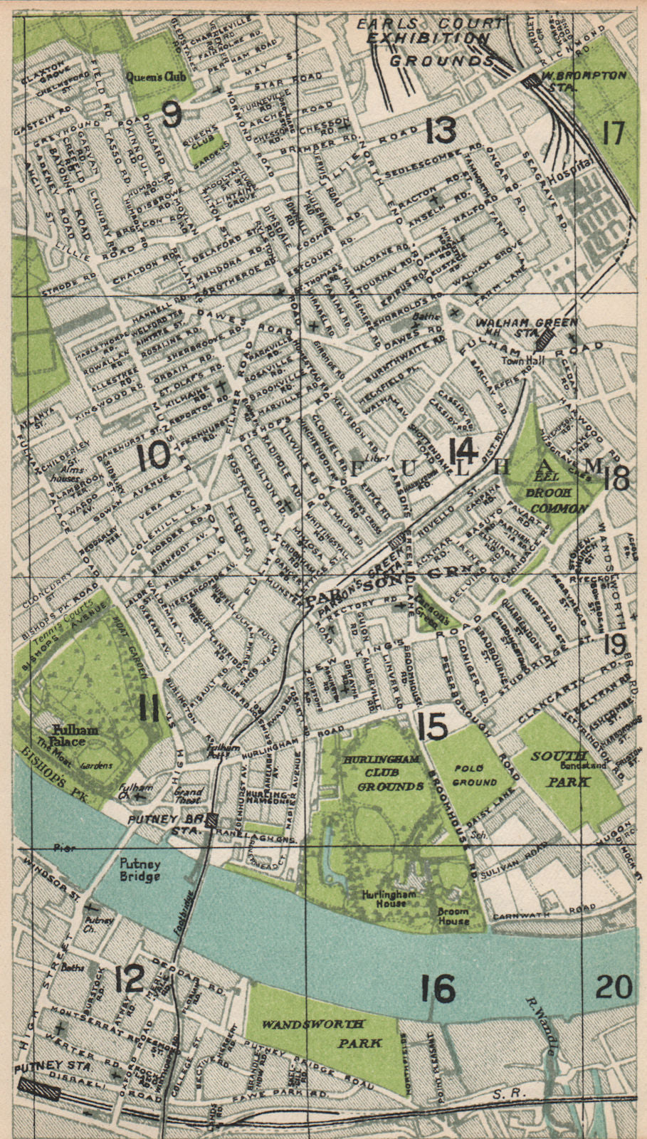 FULHAM.Putney Bridge Parsons Green Earl's Court Walham Green W Brompton 1935 map